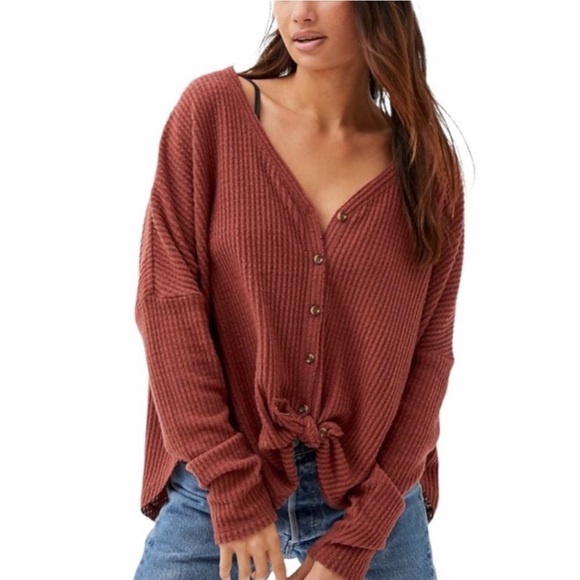 UO Out From Under Thermal Jojo V-Neck Button Up - Picture 1 of 11